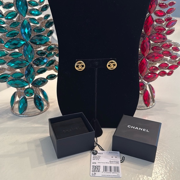 CHANEL Gold Logo Stud Earrings